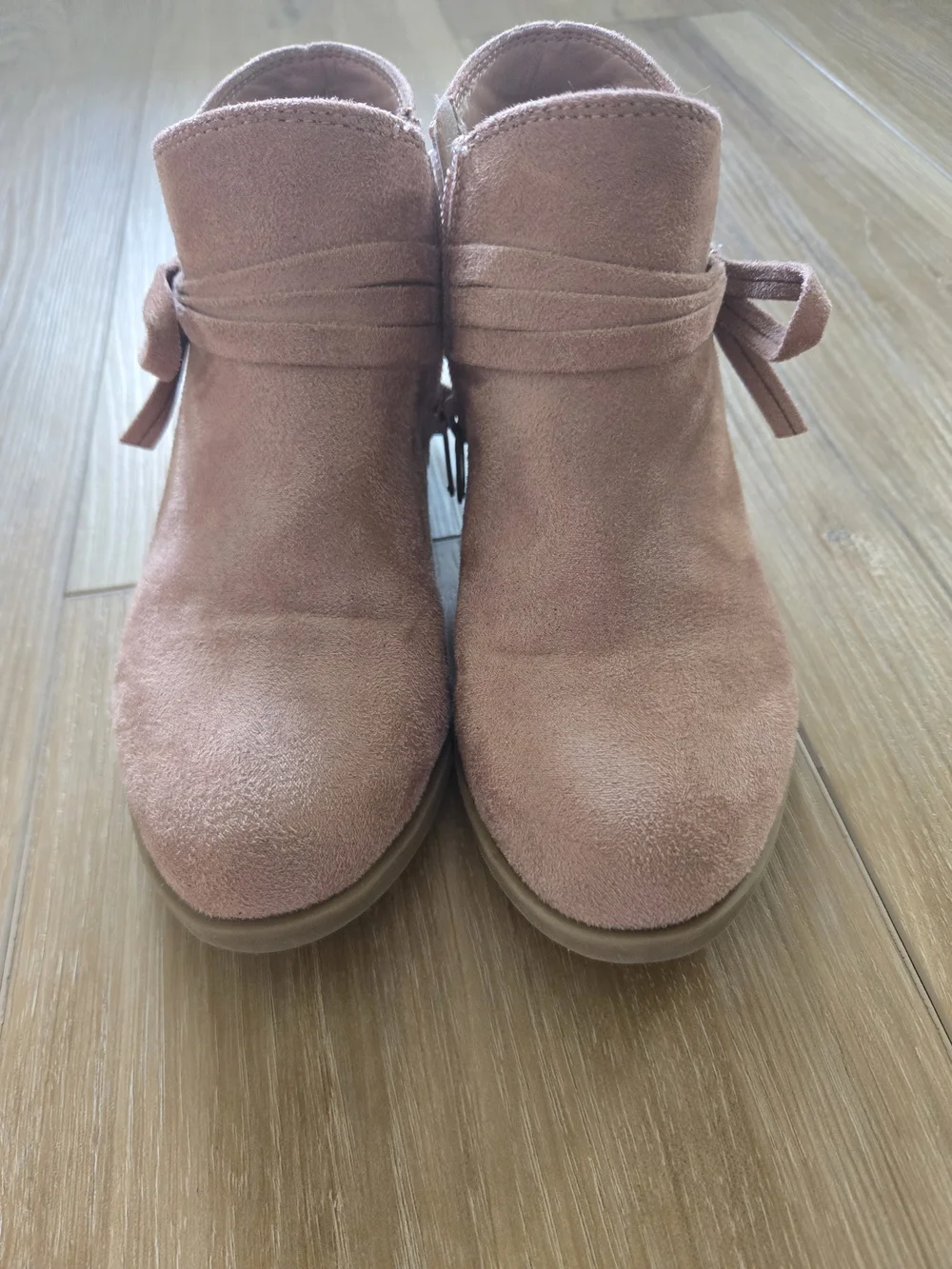 Kids Mauve Suede Ankle Boots with Decorative Side Bow